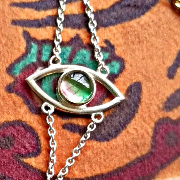 Natural Mystic Quartz Stone Chain Bracelet - Dainty 925 Sterling Silver for Her - Picture 1 of 9